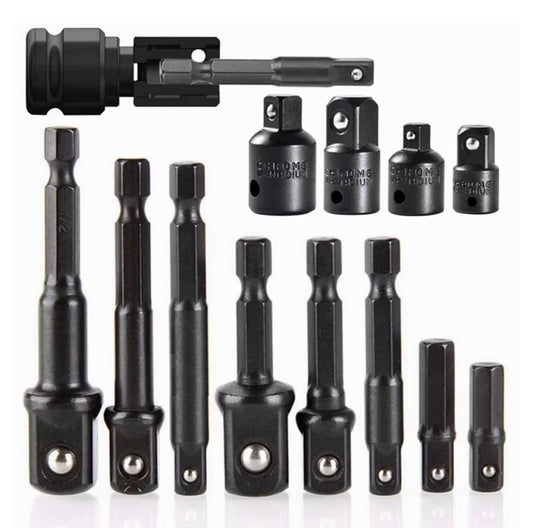 Socket adapter and reducer drill bit set for power tools and drivers.
