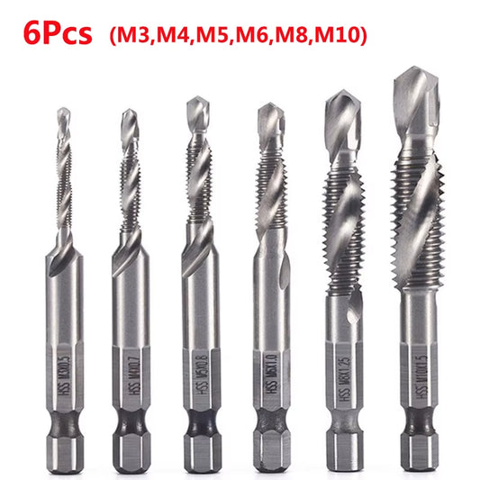Hex Shank Titanium Plated HSS Screw Thread Metric Tap Drill Bits Screw Machine Compound Tap M3 M4 M5 M6 M8 M10 Hand Tools