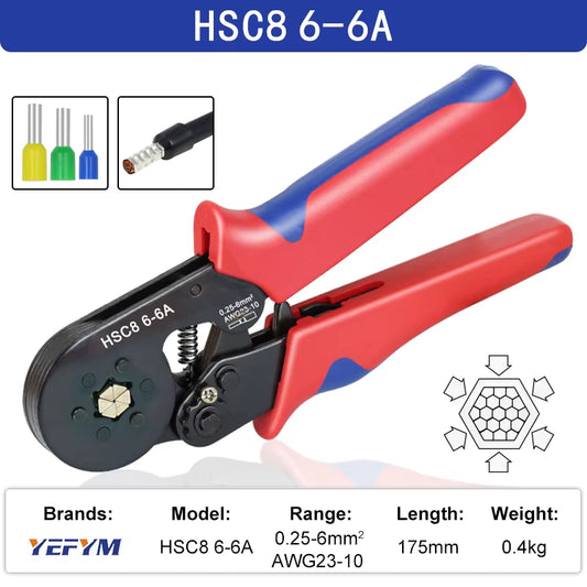 Ferrule Crimping Tool HSC8 6-4/6-6 Electrical Crimper Plier for Wire End Crimp Tube Terminals Electrical Circuit Repair