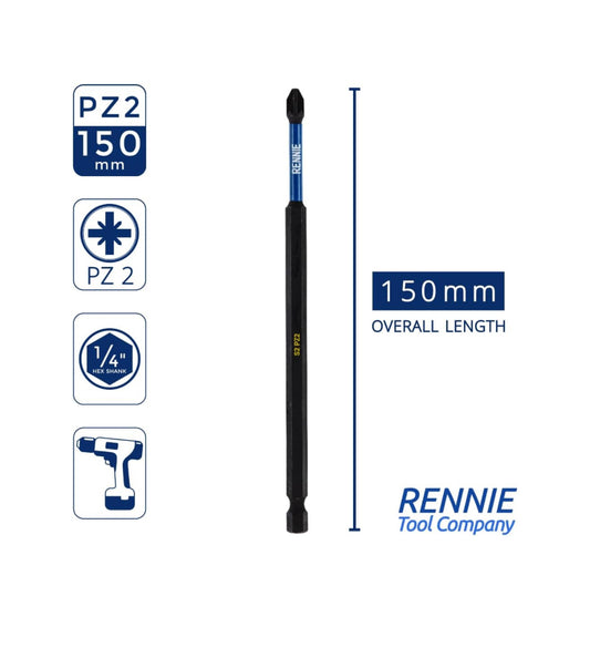Set of 5 RENINE S2 PZ2 long double-ended impact screwdriver bits