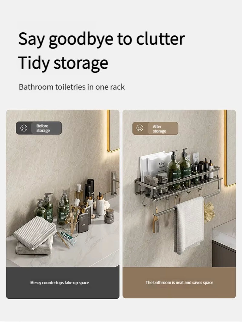 Bathroom Rack Bathroom Shelf Toilet Space Aluminum Hanging Rack Bathroom Organizer Hang on the Wall
