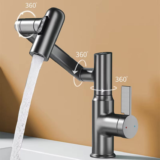 Modern black kitchen faucet with 360-degree swivel and water flow