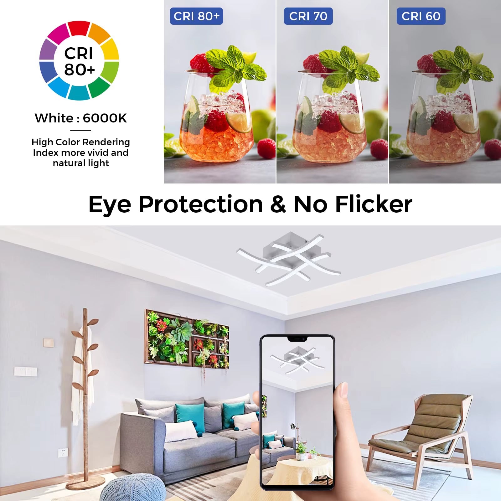 Contemporary 3-Color Adjustable LED Ceiling Light with Curved Design for Living Room, Restaurant, Bedroom, and Balcony - 24W