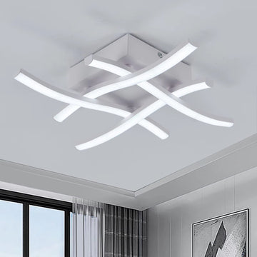 Contemporary 3-Color Adjustable LED Ceiling Light with Curved Design for Living Room, Restaurant, Bedroom, and Balcony - 24W