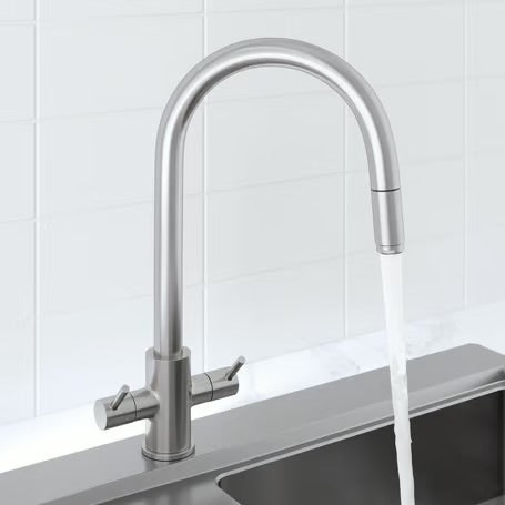 Sauber Thun Dual Lever Pull-Out Kitchen Mixer Tap – Brushed Nickel Finish