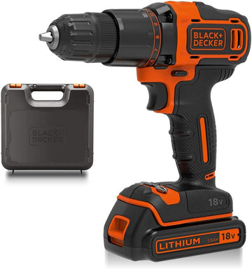 BLACK+DECKER 18 V Cordless 2-Gear Combi Hammer Drill Power Tool with Kitbox