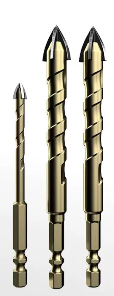 Tungsten carbide tile drill bit set for glass, ceramic, and marble