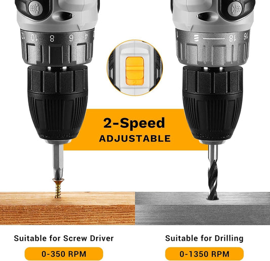 DEKO PRO 20V Cordless Drill with Battery, Charger, and Drill Bits Set